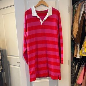 Copper Key Striped Rugby Shirt Dress — Red, Pink & White